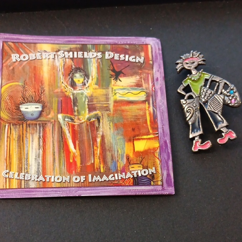 Vintage Robert Shields Sterling Enamel Shopper Pin/brooch/pendant